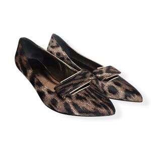 Lanvin Leopard Print Bow Buckle Slip On Pointy Toe Ballerina Flats Size 8.5 38.5